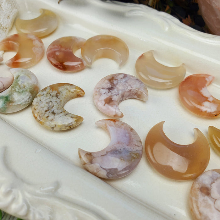 Flower Agate Crescent Moons