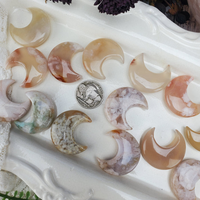 Flower Agate Crescent Moons