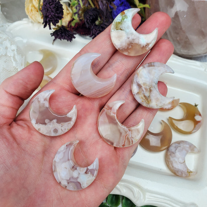 Flower Agate Crescent Moons