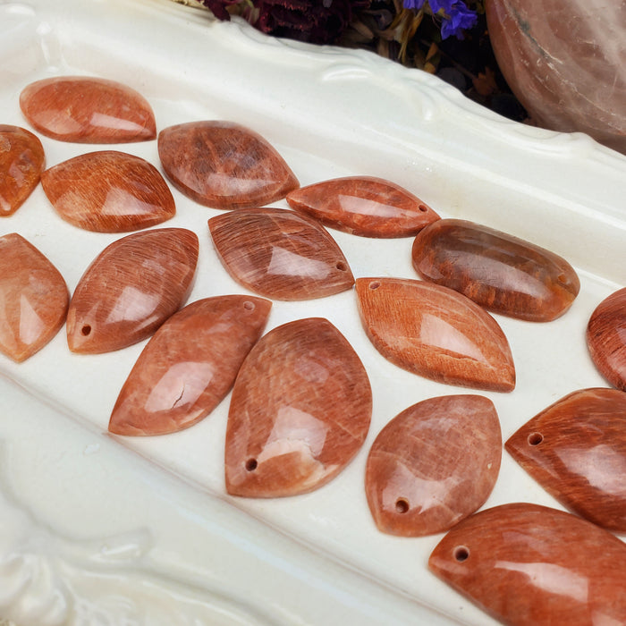 Peach Moonstone Cabochons, drilled