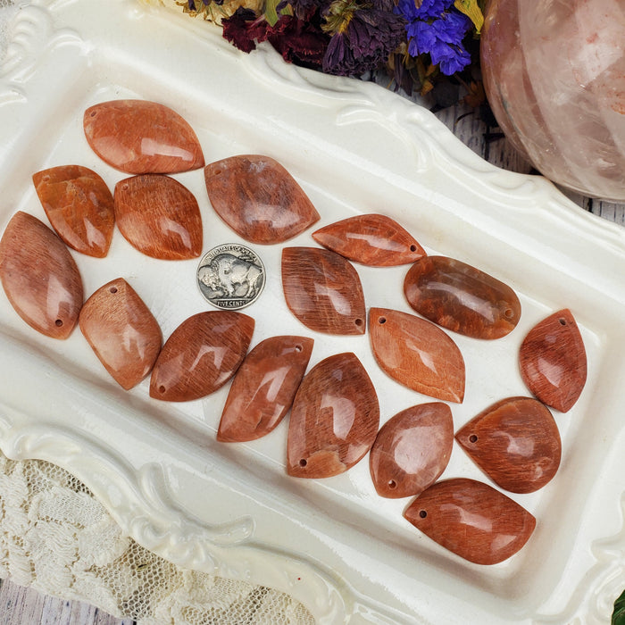 Peach Moonstone Cabochons, drilled