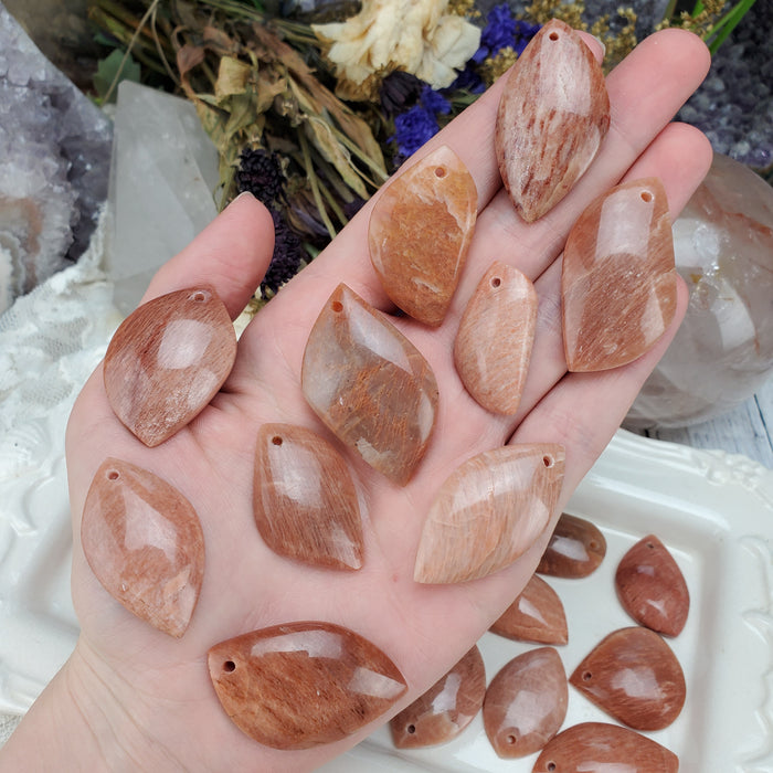 Peach Moonstone Cabochons, drilled