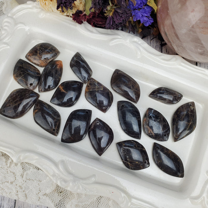 Black Moonstone Cabochons, drilled