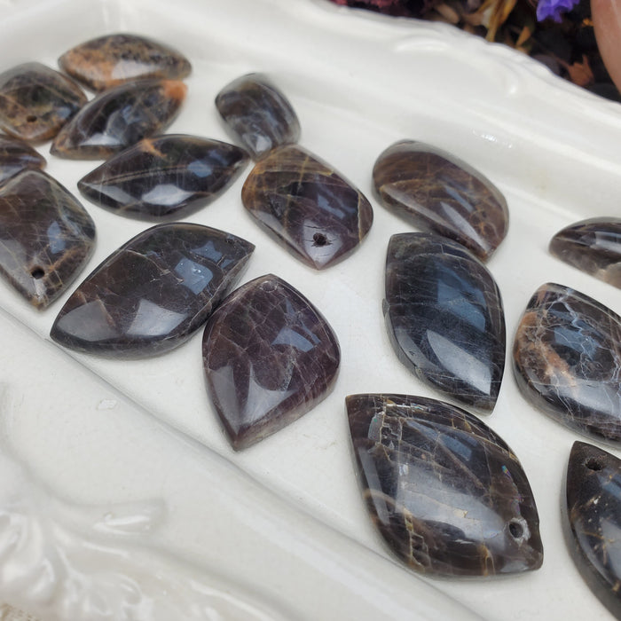 Black Moonstone Cabochons, drilled