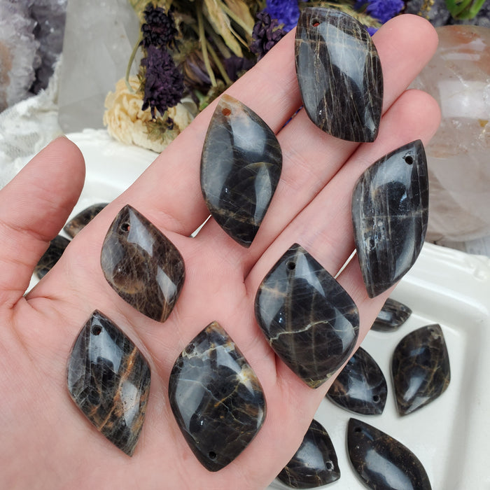 Black Moonstone Cabochons, drilled