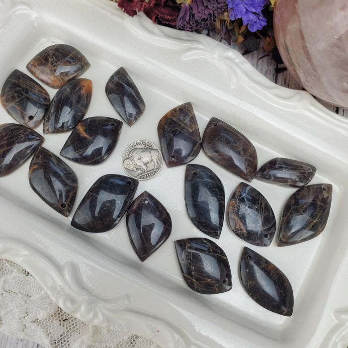 Black Moonstone Cabochons, drilled