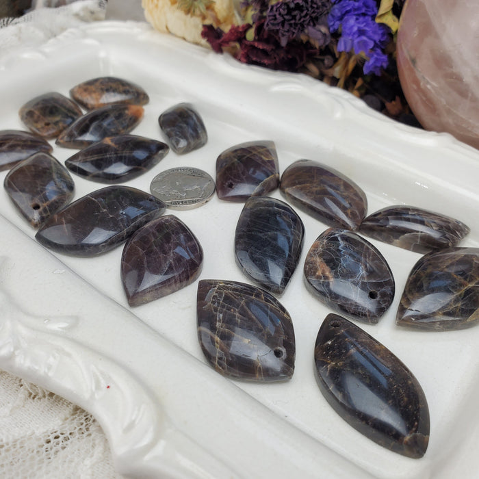 Black Moonstone Cabochons, drilled