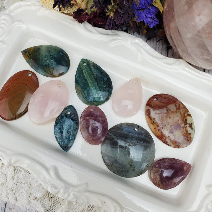 Mixed Drilled Cabochons, craft grade