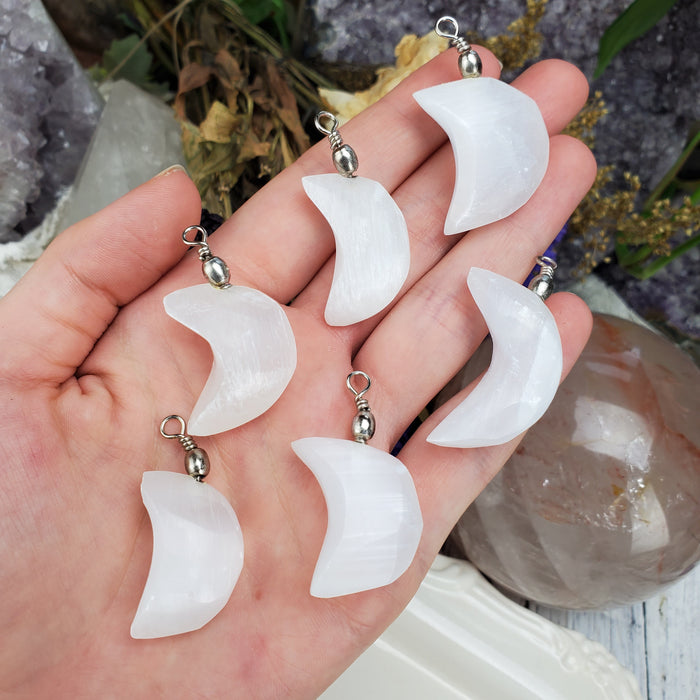 Selenite Moons, pendants