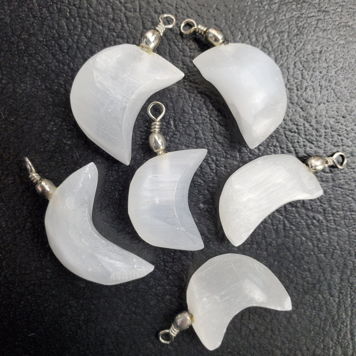 Selenite Moons, pendants