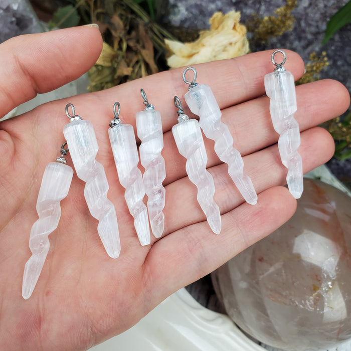 Unicorn Horn White Satin Spar Pendants/Pendulums