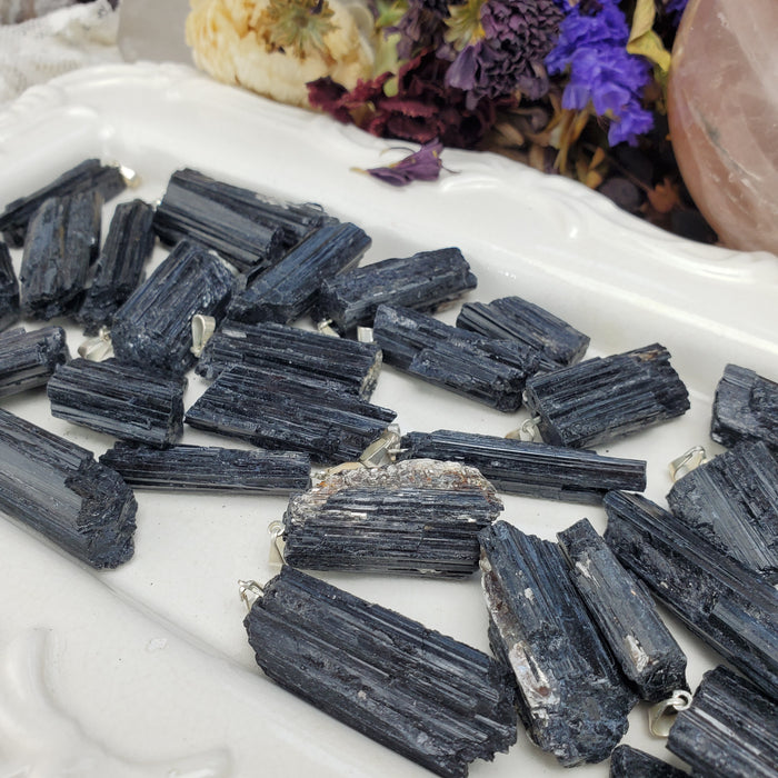 Black Tourmaline Crystal Clusters, pendants