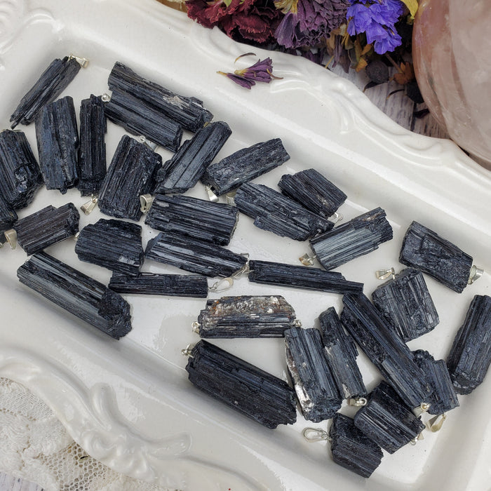 Black Tourmaline Crystal Clusters, pendants