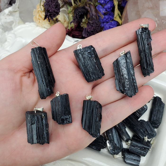 Black Tourmaline Crystal Clusters, pendants