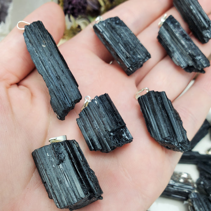 Black Tourmaline Crystal Clusters, pendants