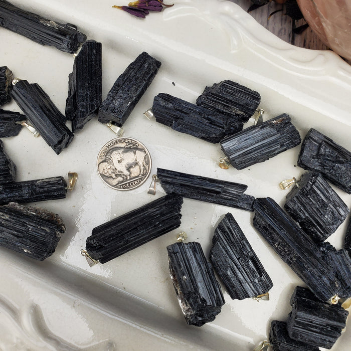 Black Tourmaline Crystal Clusters, pendants