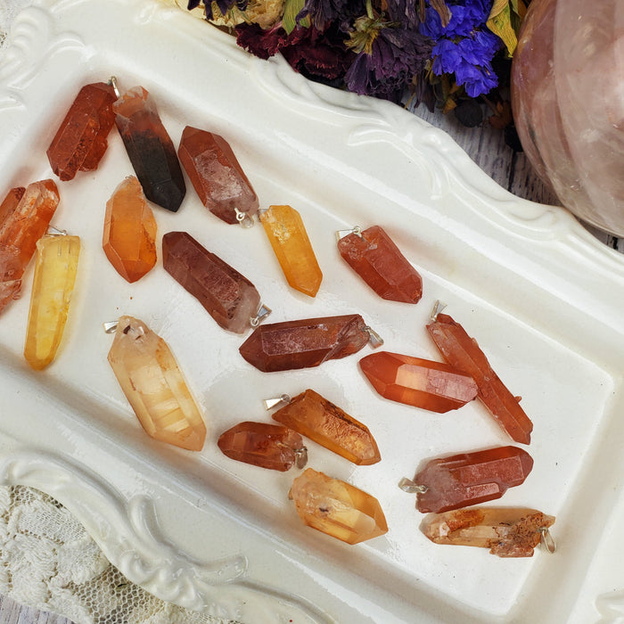 Tangerine Quartz Points, pendants