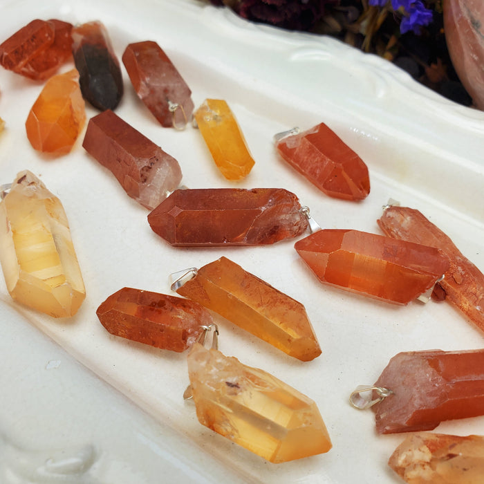 Tangerine Quartz Points, pendants