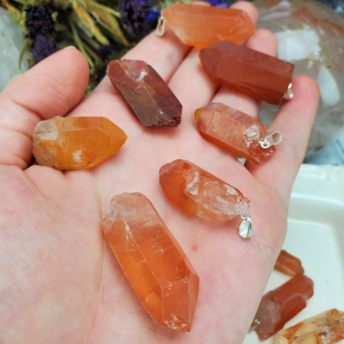 Tangerine Quartz Points, pendants