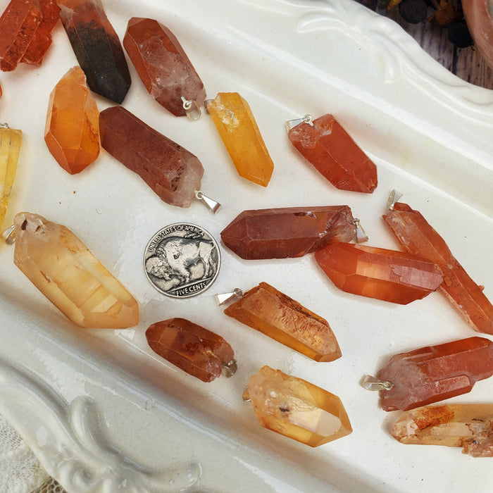 Tangerine Quartz Points, pendants