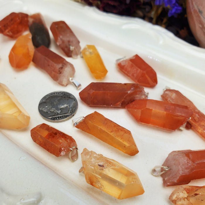 Tangerine Quartz Points, pendants