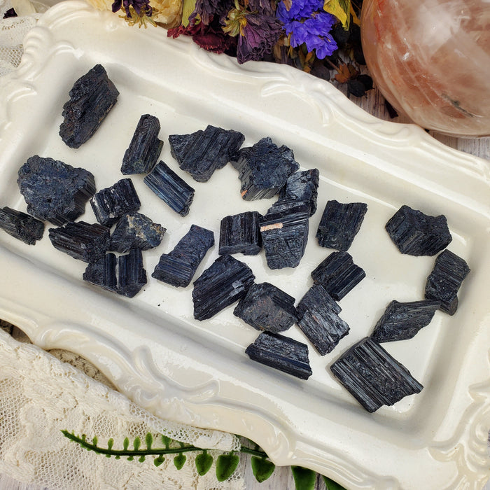 Black Tourmaline Chunks, 100g bags