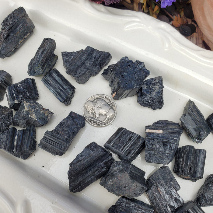 Black Tourmaline Chunks, 100g bags