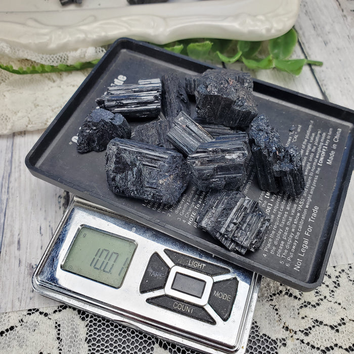 Black Tourmaline Chunks, 100g bags