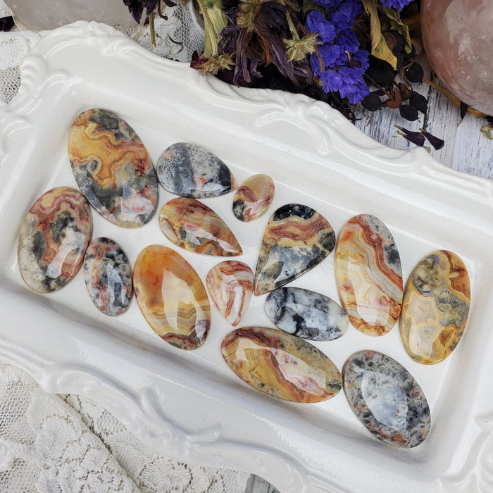 Crazy Lace Agate Cabochons, yellow