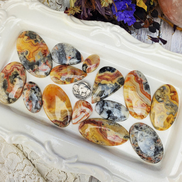 Crazy Lace Agate Cabochons, yellow