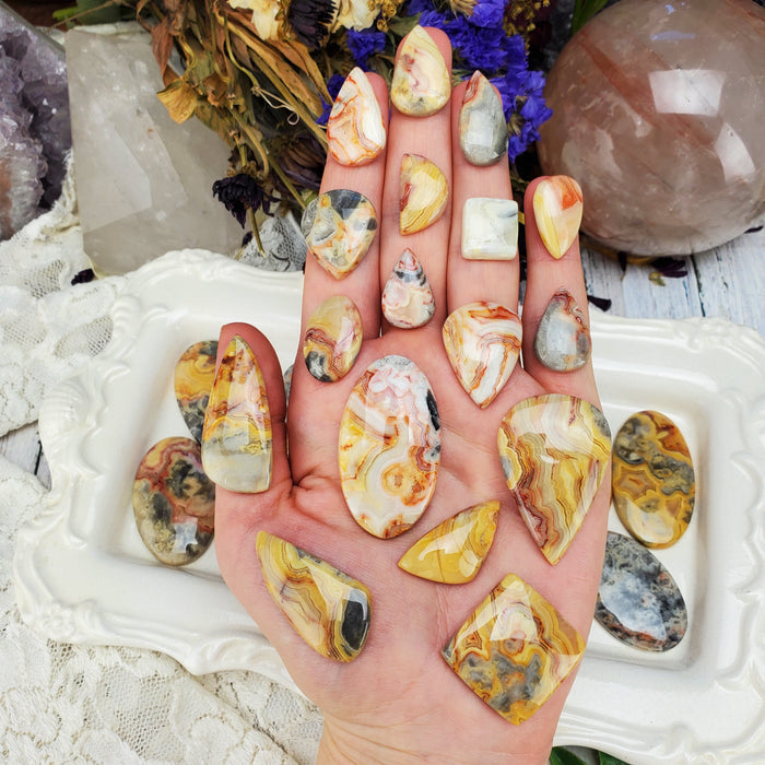 Crazy Lace Agate Cabochons, yellow