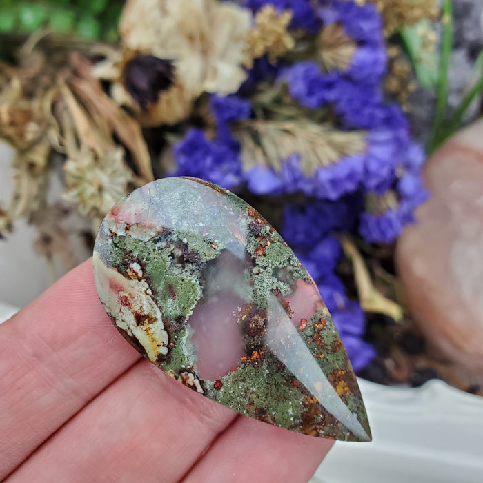 Moss Agate Teardrop Cabochons