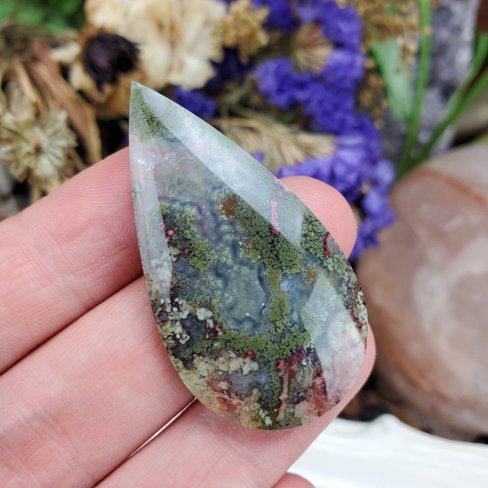 Moss Agate Teardrop Cabochons