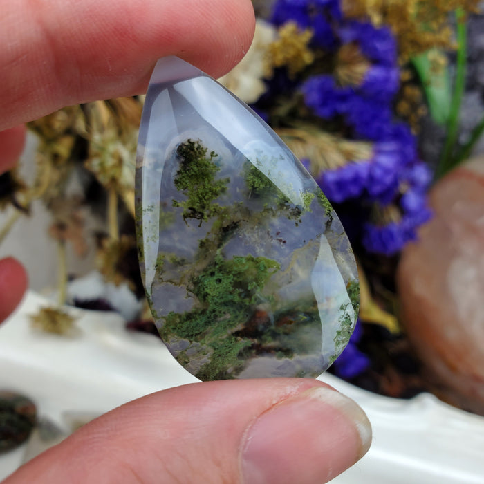 Moss Agate Teardrop Cabochons