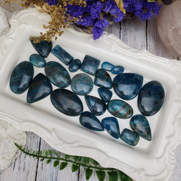 Blue Apatite Cabochons, 100 gram bags