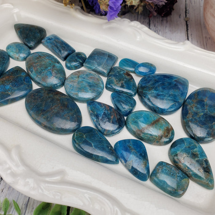 Blue Apatite Cabochons, 100 gram bags