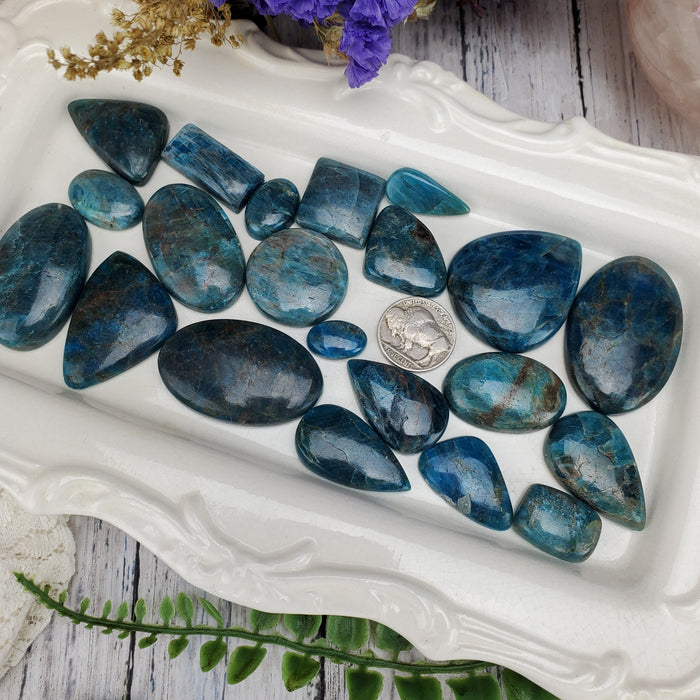 Blue Apatite Cabochons, 100 gram bags