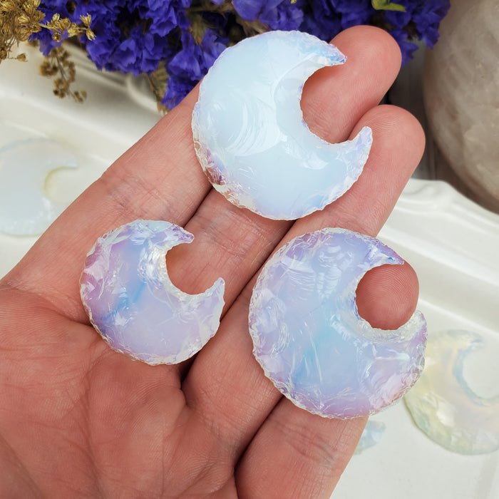 Opalite Knapped Crescent Moons