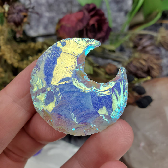 Opalite Knapped Crescent Moons, Aura