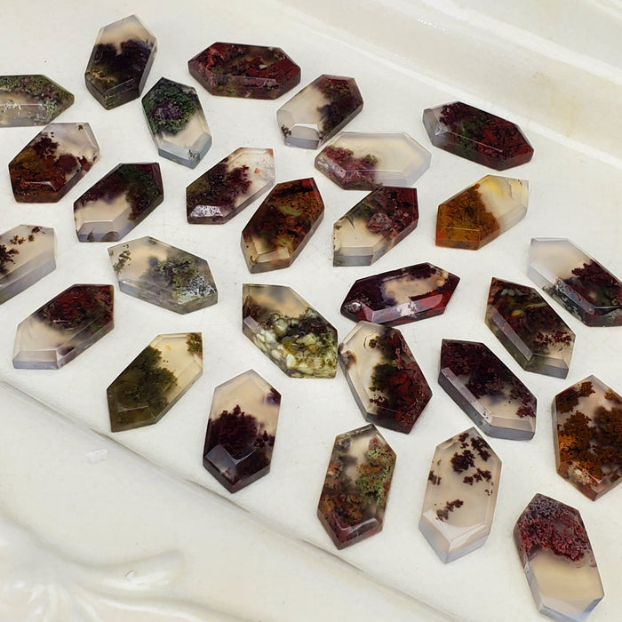 Mini Moss Agate Elongated Hexagonal Cabochons