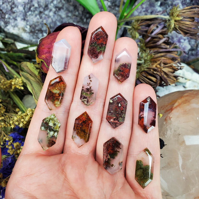 Mini Moss Agate Elongated Hexagonal Cabochons