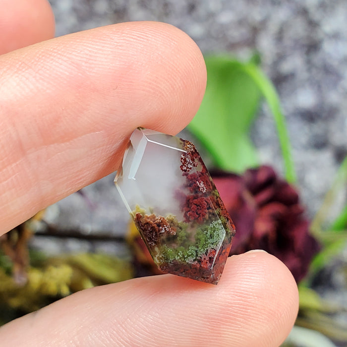 Mini Moss Agate Elongated Hexagonal Cabochons