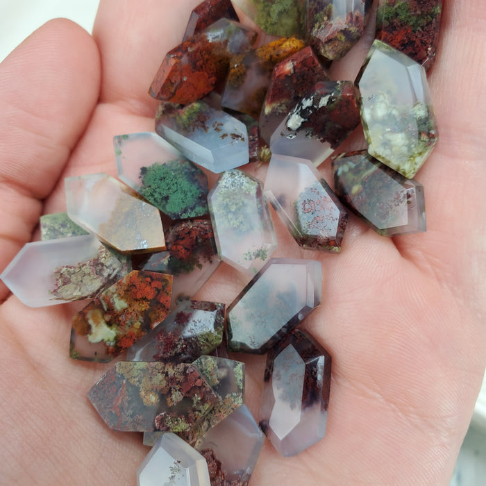 Mini Moss Agate Elongated Hexagonal Cabochons