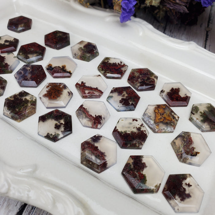 Mini Moss Agate Hexagonal Cabochons