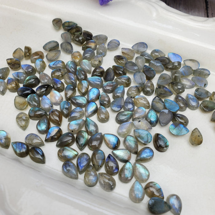 Labradorite Teardrop Cabochons, 6x9mm