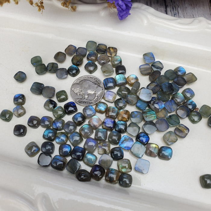 Labradorite Cushion Cabochons, 7mm