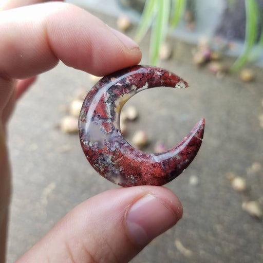 Moss Agate Crescent Moons