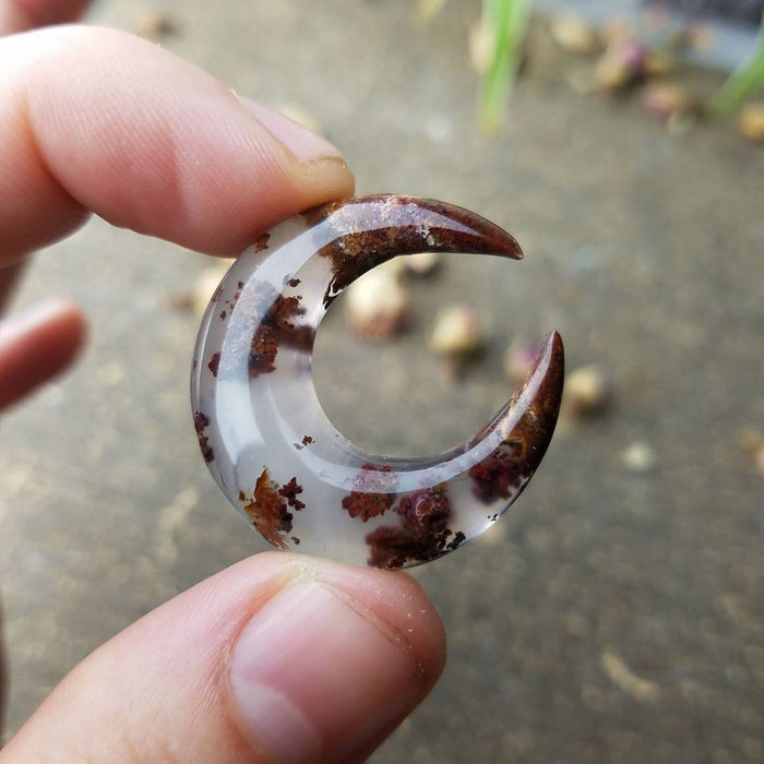 Moss Agate Crescent Moons