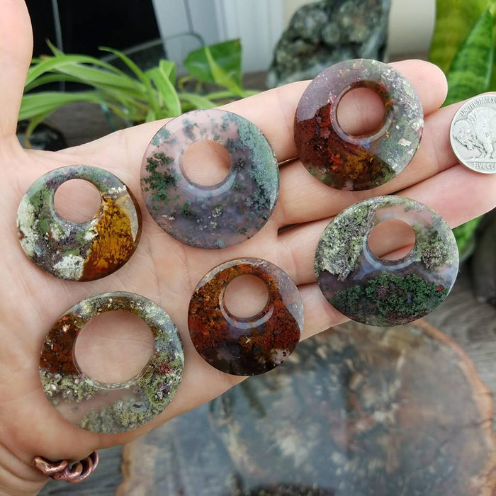 High Grade Moss Agate Offset Circle Cabochons