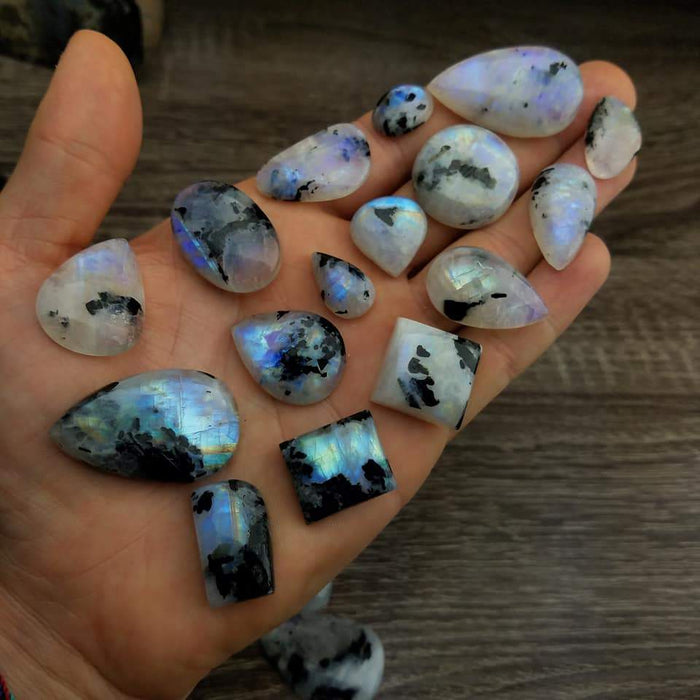 Moonstone with Black Tourmaline Cabochons